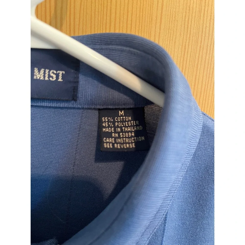 Cotton Mist Polo Shirt Mens Medium Blue Short Sleeve Vertical Stripe Pocket